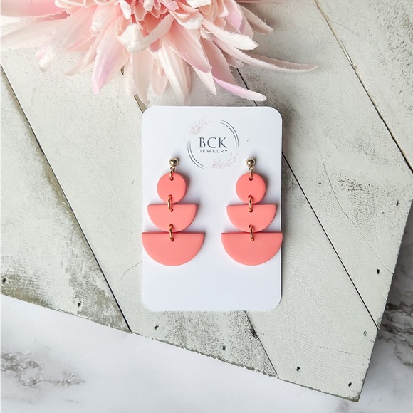 New handmade polymer clay earrings by BCKjewelry bright coral statement earrings - Picture 3 of 10